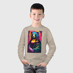 Лонгслив хлопковый детский Медведица Мона Лиза - поп-арт, цвет: миндальный — фото 2