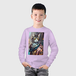 Лонгслив хлопковый детский Городской котяра - модник, цвет: лаванда — фото 2