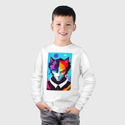 Лонгслив хлопковый детский Сердитый кот - поп-арт, цвет: белый — фото 2