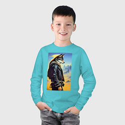 Лонгслив хлопковый детский Крутой модный волчара - фантазия, цвет: бирюзовый — фото 2