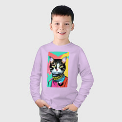 Лонгслив хлопковый детский Pop art cat - neural network, цвет: лаванда — фото 2