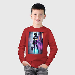 Лонгслив хлопковый детский Крутая модная кисуля в ночном Бронксе - нейросеть, цвет: красный — фото 2