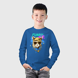 Лонгслив хлопковый детский Кот рэпер: funky - AI art, цвет: синий — фото 2