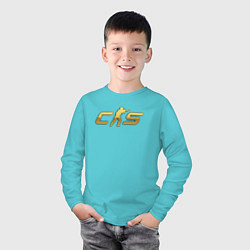 Лонгслив хлопковый детский CS 2 gold logo, цвет: бирюзовый — фото 2