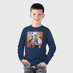 Лонгслив хлопковый детский Белый арабский скакун, цвет: тёмно-синий — фото 2