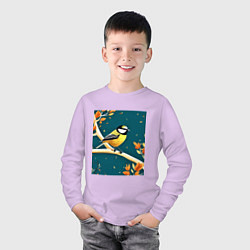 Лонгслив хлопковый детский Синица на ветке, цвет: лаванда — фото 2
