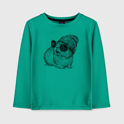 Лонгслив хлопковый детский Морская свинка в очках и шапке, цвет: зеленый