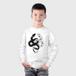Лонгслив хлопковый детский Змеи инь и янь - черное белое, цвет: белый — фото 2