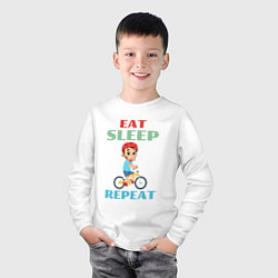 Лонгслив хлопковый детский Кушать спать кататься на велосипеде, цвет: белый — фото 2