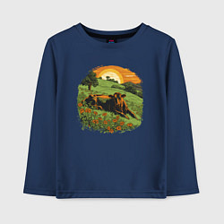 Детский лонгслив Корова в горах на закате