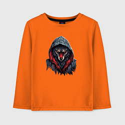 Лонгслив хлопковый детский Морда волка в капюшоне, цвет: оранжевый