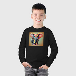 Лонгслив хлопковый детский Слон красочный стиль, цвет: черный — фото 2
