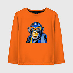 Лонгслив хлопковый детский Шимпанзе в очках, цвет: оранжевый
