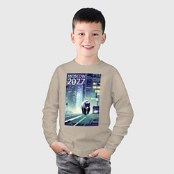 Лонгслив хлопковый детский Медведь в большом городе -нейросеть, цвет: миндальный — фото 2