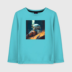 Лонгслив хлопковый детский Космонавт и лес, цвет: бирюзовый