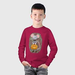 Лонгслив хлопковый детский Мышонок с тыквой, цвет: маджента — фото 2