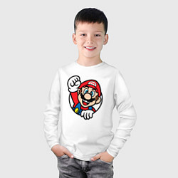 Лонгслив хлопковый детский Марио значок классический, цвет: белый — фото 2