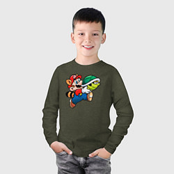Лонгслив хлопковый детский Марио несёт черепашку, цвет: меланж-хаки — фото 2