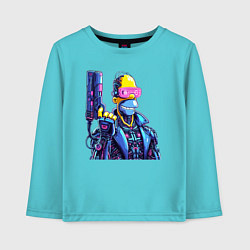 Лонгслив хлопковый детский Гомер Симпсон с пистолетом - киберпанк, цвет: бирюзовый
