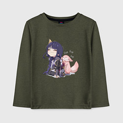 Лонгслив хлопковый детский Шогун Райден и лисичка Мико, цвет: меланж-хаки