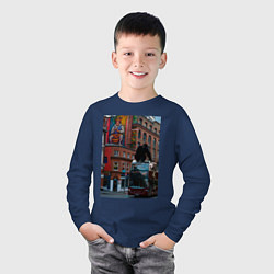 Лонгслив хлопковый детский MoMo - Лондон, цвет: тёмно-синий — фото 2