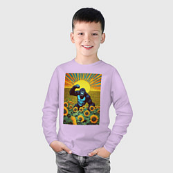 Лонгслив хлопковый детский Горилла ныряет в подсолнух, цвет: лаванда — фото 2