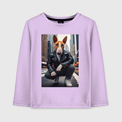 Лонгслив хлопковый детский Булли на улице Нью-Йорка - нейросеть, цвет: лаванда