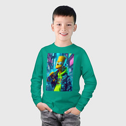 Лонгслив хлопковый детский Барт Симпсон со скейтбордом - нейросеть, цвет: зеленый — фото 2