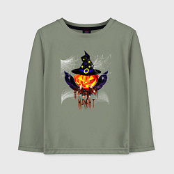 Лонгслив хлопковый детский Scary looking pumpkin with big swords, цвет: авокадо