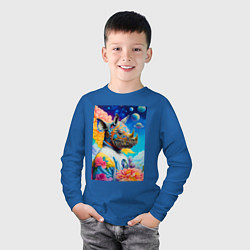 Лонгслив хлопковый детский Инопланетная носорожка - фантазия, цвет: синий — фото 2