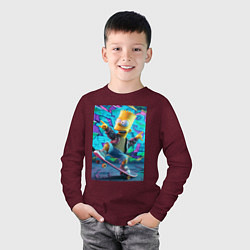 Лонгслив хлопковый детский Скейтбордист Барт Симпсон на фоне граффити, цвет: меланж-бордовый — фото 2