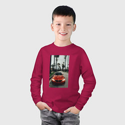Лонгслив хлопковый детский Современные машины, цвет: маджента — фото 2