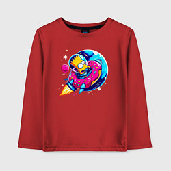 Лонгслив хлопковый детский Барт Симпсон на ракете-пончике - нейросеть, цвет: красный