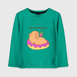 Лонгслив хлопковый детский Капибара dont worry be capy, цвет: зеленый