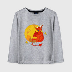 Лонгслив хлопковый детский Красный дракон на фоне луны, цвет: меланж
