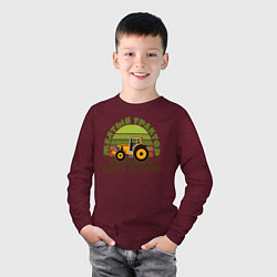 Лонгслив хлопковый детский Желтый трактор едет к нам, цвет: меланж-бордовый — фото 2