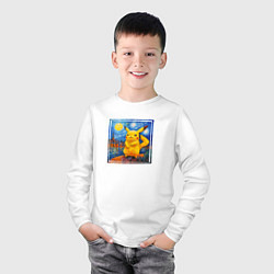 Лонгслив хлопковый детский Пикачу звёздной ночью Ван Гога, цвет: белый — фото 2