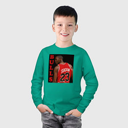Лонгслив хлопковый детский Bulls Jordan, цвет: зеленый — фото 2