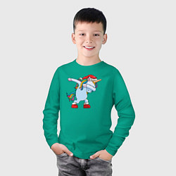 Лонгслив хлопковый детский Санта единорог, цвет: зеленый — фото 2