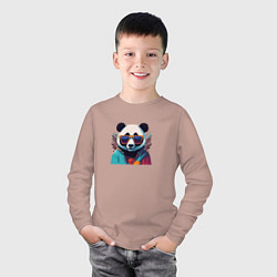 Лонгслив хлопковый детский Модная панда в солнечных очках, цвет: пыльно-розовый — фото 2
