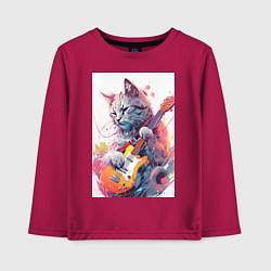 Лонгслив хлопковый детский Chilling guitar cat, цвет: маджента