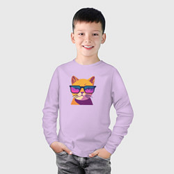 Лонгслив хлопковый детский Кот в стильных очках, цвет: лаванда — фото 2