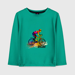 Лонгслив хлопковый детский Велосипедист спортсмен, цвет: зеленый