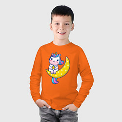 Лонгслив хлопковый детский Единорог на луне, цвет: оранжевый — фото 2
