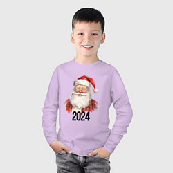 Лонгслив хлопковый детский Санта в очках 2024, цвет: лаванда — фото 2