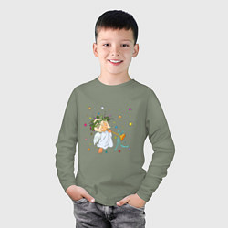 Лонгслив хлопковый детский Рождественский ангел, цвет: авокадо — фото 2