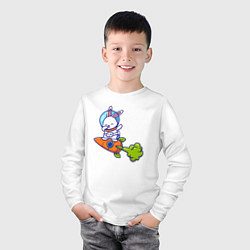 Лонгслив хлопковый детский Космический зайчишка, цвет: белый — фото 2