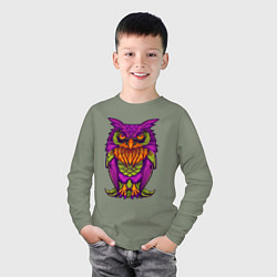 Лонгслив хлопковый детский Purple owl, цвет: авокадо — фото 2