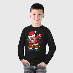 Лонгслив хлопковый детский Санта Клаус и гирлянда, цвет: черный — фото 2
