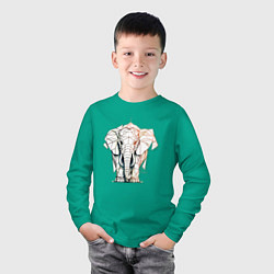 Лонгслив хлопковый детский Слон в геометрическом стиле, цвет: зеленый — фото 2